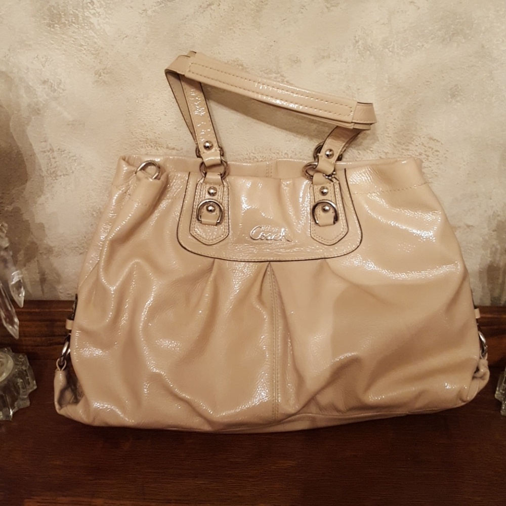 Tan Patent Leather Coach Ashley Handbag